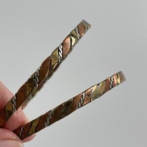 2 Vtg 1970s Bracelets Bangles Copper & Brass Twisted Braided Spiral Boho